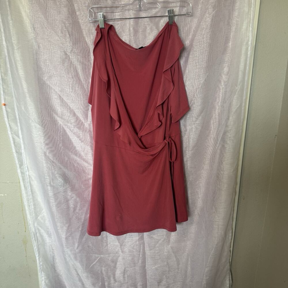 Torrid Blouse Womens 2/2X Tunic Pullover Deep V Neck Ruffle Hem Short Sleeve